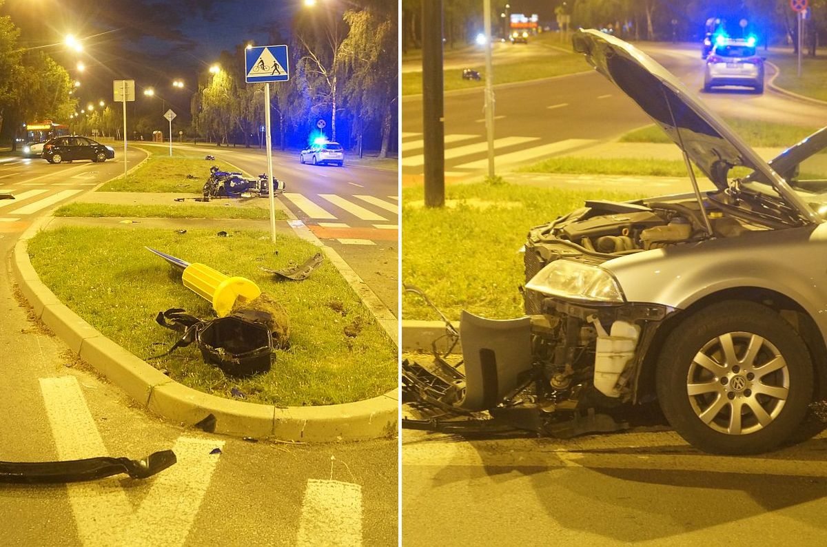 Groźny wypadek na Czechowie. Volkswagen wjechał w motocykl