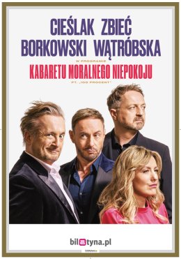 Plakat Kabaret Moralnego Niepokoju - 100 procent (Cieślak, Zbieć, Borkowski, Wątróbska)