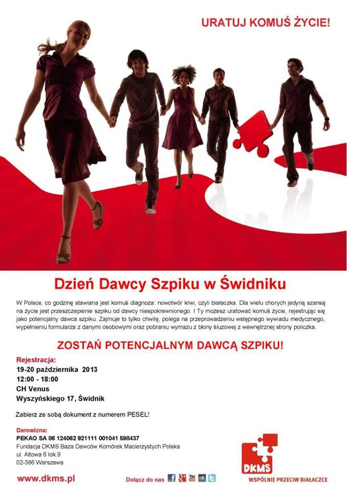 Uratuj Komuś Życie: Dzień Dawcy Szpiku w Świdniku 19-20 październik