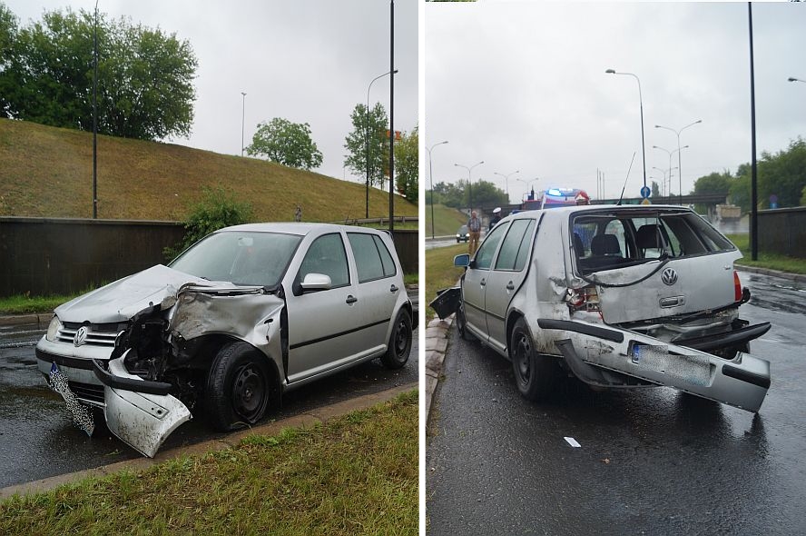 Volkswagen uderzył w latarnię na al. Witosa. Spore