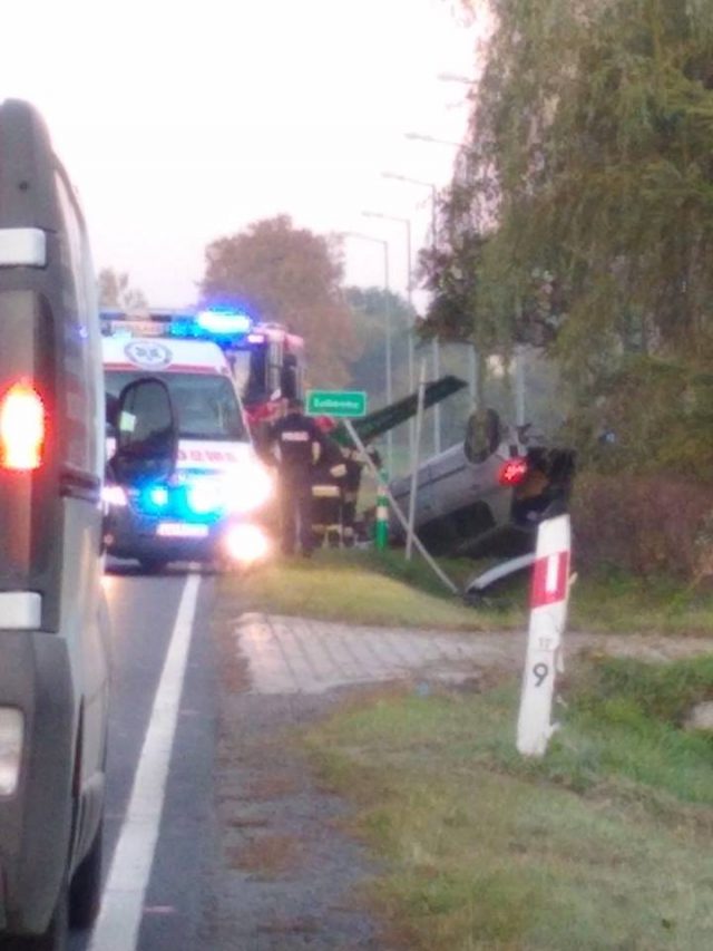 Utrudnienia w ruchu po dachowaniu skody na drodze krajowej nr 82 (zdjęcia)