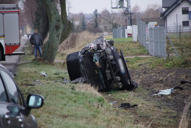 Jaguar uderzył w drzewo. Tragiczny wypadek na lokalnej drodze (zdjęcia)