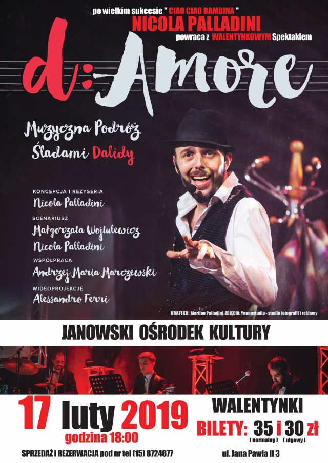 Walentynkowy spektakl muzyczny „d: AMORE” w Janowskim Ośrodku Kultury. Mamy dla Was zaproszenia