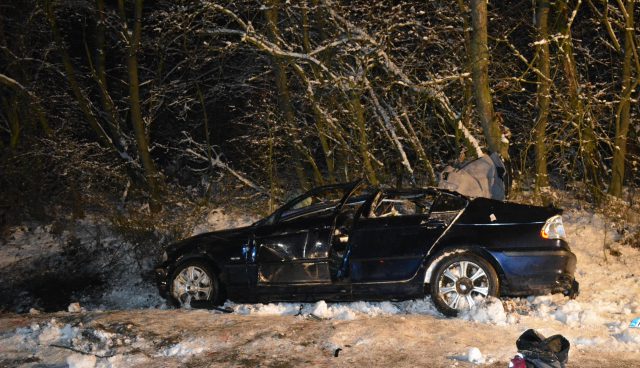 BMW uderzyło dachem w drzewo. Kierowca i pasażer nie żyją (zdjęcia)