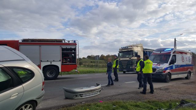 Zderzenie samochodu osobowego, motocykla i rowerzystki. Wypadek na drodze krajowej Lublin – Kraśnik (zdjęcia)