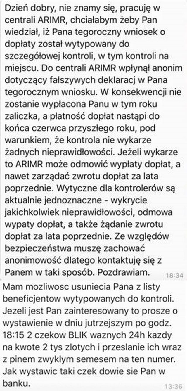 Rolnicy otrzymują niepokojące SMS-y. Agencja zapewnia, że to próba oszustwa