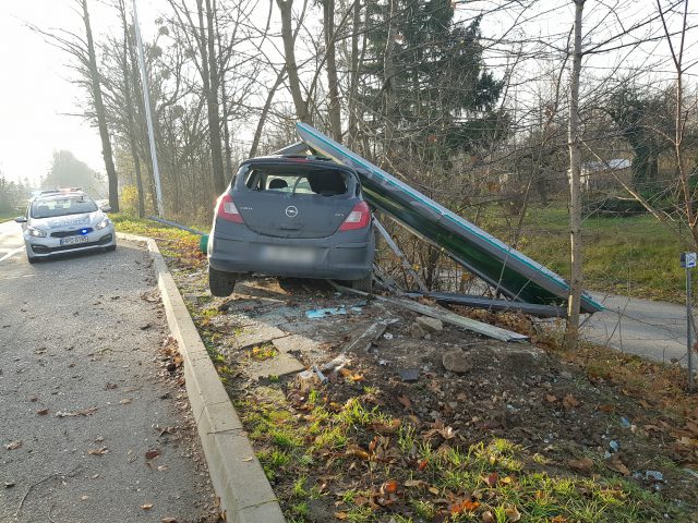 Opel uderzył w przystanek i drzewo. Poważny wypadek na trasie Lublin – Bychawa (wideo, zdjęcia)