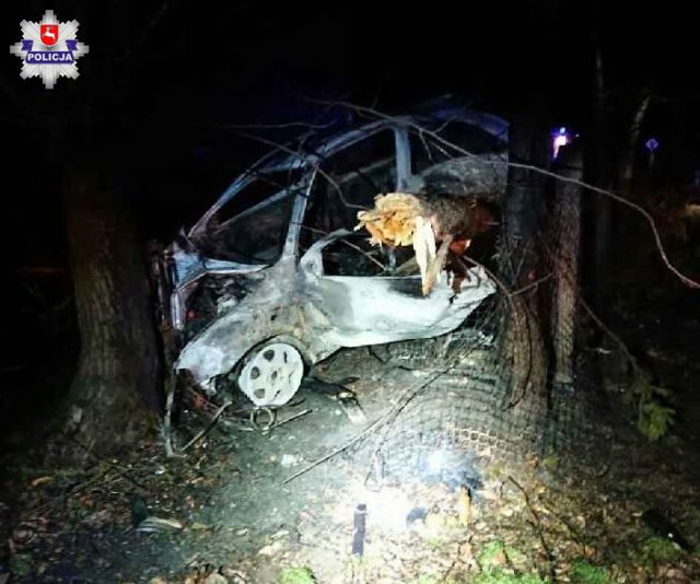 Opel uderzył w drzewo, po chwili spłonął. We trzech oddalili się z miejsca zdarzenia, byli po alkoholu (zdjęcia)