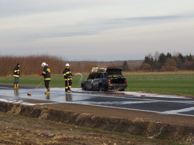 Pożar auta osobowego na drodze krajowej nr 48 (zdjęcia)