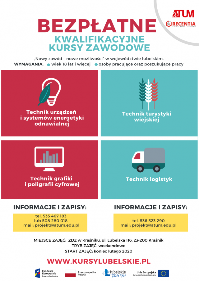 Zapisz się na bezpłatne kwalifikacyjne kursy zawodowe w Kraśniku