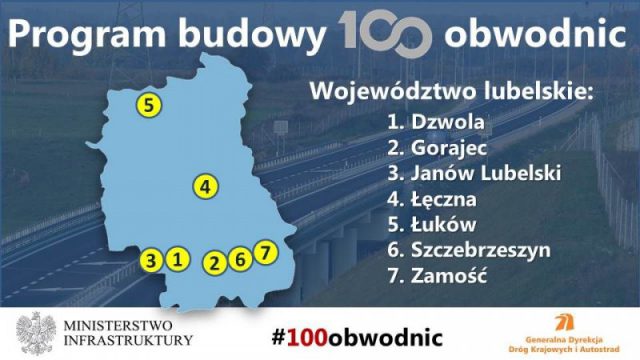 Siedem miast w naszym regionie otrzyma obwodnice. Wśród nich Łęczna, Zamość i Janów Lubelski