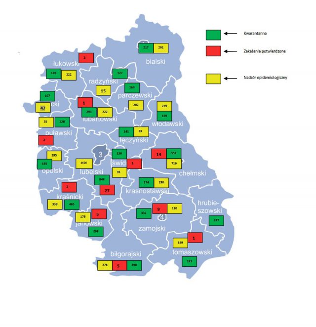 Powiat lubelski przoduje wśród liczby osób zakażonych, poddanych kwarantannie oraz objętych nadzorem