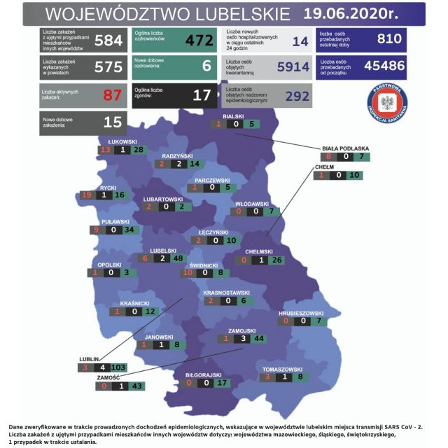 Sytuacja epidemiologiczna w woj. lubelskim. W ciągu doby 15 nowych zakażeń
