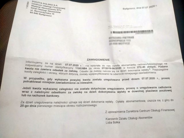 Poczta Polska żąda zapłacenia abonamentu RTV. Nieważne, że osoba od lat nie żyje i nigdy nie miała telewizora