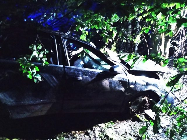 Rozpędzone audi uderzyło w kilka drzew. Dwóch młodych mężczyzn zostało rannych (zdjęcia)