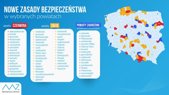 Dwa powiaty woj. lubelskiego z dodatkowymi obostrzeniami. Jeden znalazł się w strefie czerwonej, drugi w żółtej