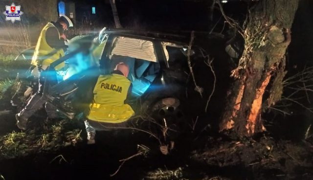 Audi uderzyło w drzewo, nie żyje kierowca. Mężczyzna miał dożywotni zakaz prowadzenia pojazdów (zdjęcia)