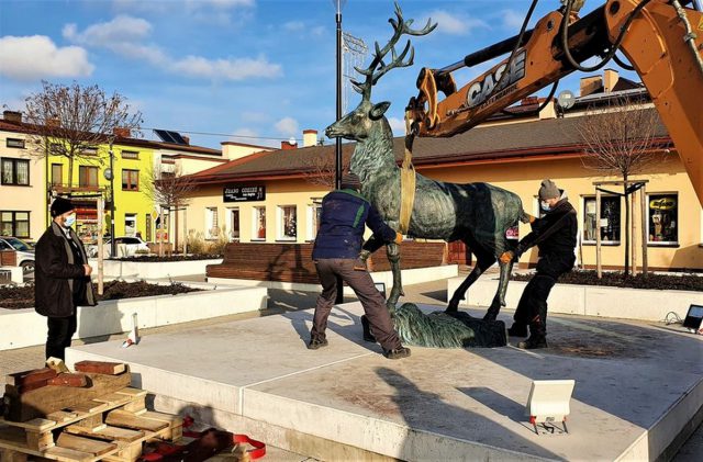 W centrum miasta ustawiono jelenia. Legenda mówi, że przed laty wskazał królowi drogę (zdjęcia)