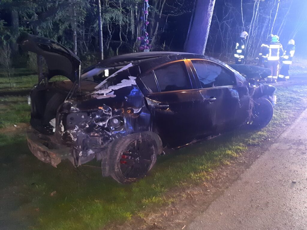 Zobaczył dzikie zwierzę, stracił panowanie nad pojazdem. Mazda dachowała (zdjęcia)