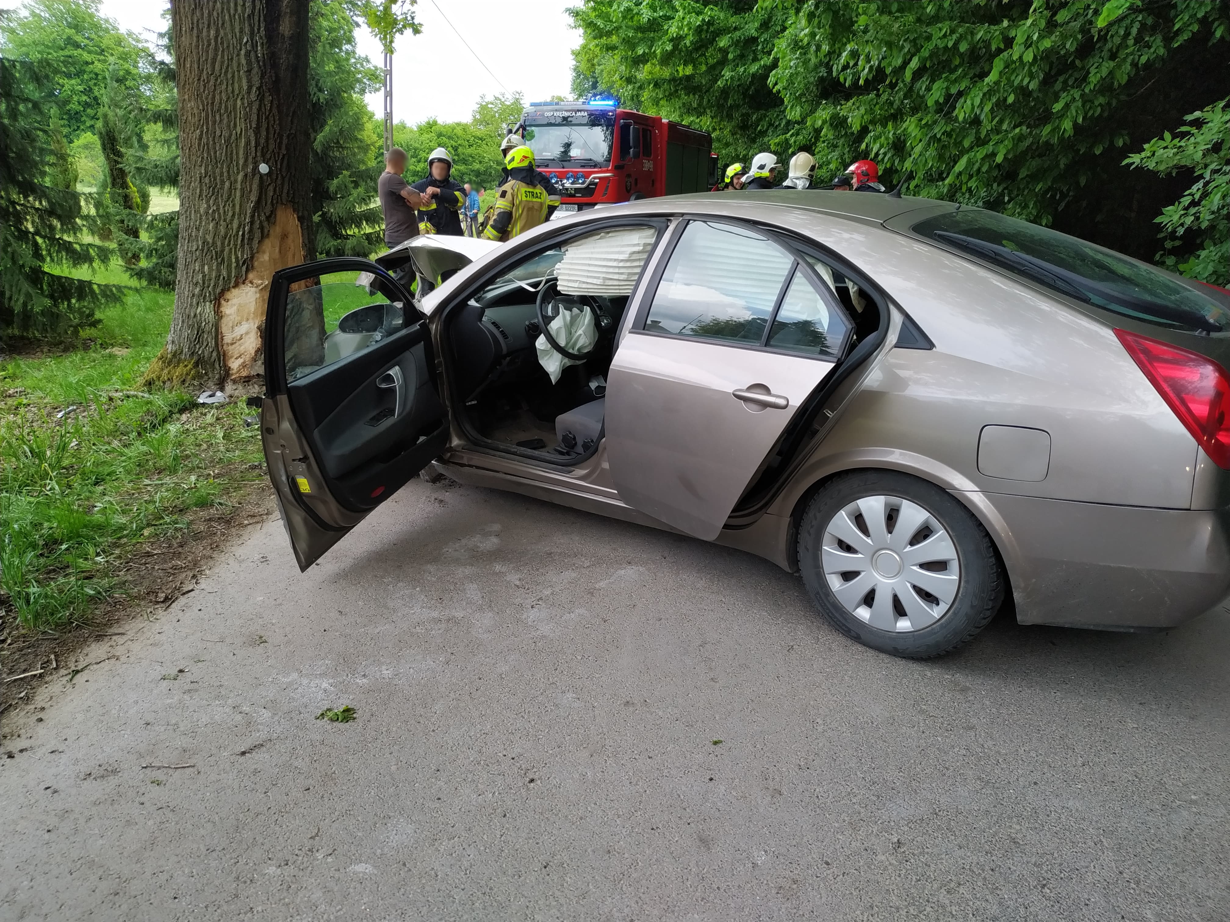 Nissan uderzył w drzewo. Pijany kierowca przesadził z prędkością (zdjęcia)