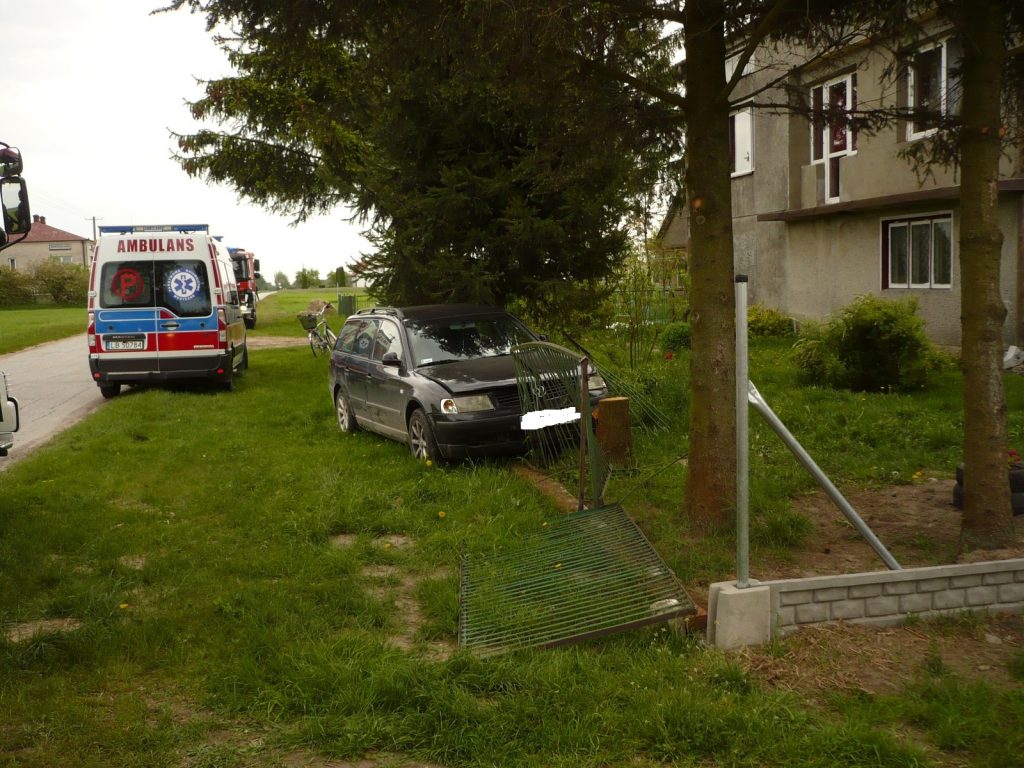 Pojazd wypadł z drogi i uderzył w ogrodzenie posesji (zdjęcia)