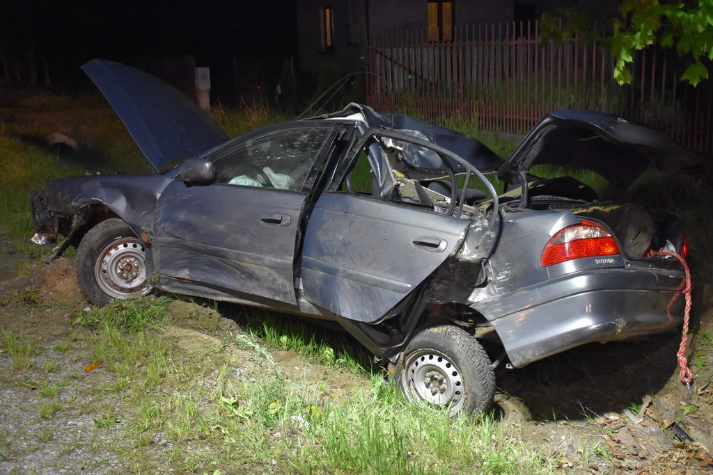 Groźny wypadek na drodze wojewódzkiej. Toyota uderzyła w przepust i drzewo (zdjęcia)