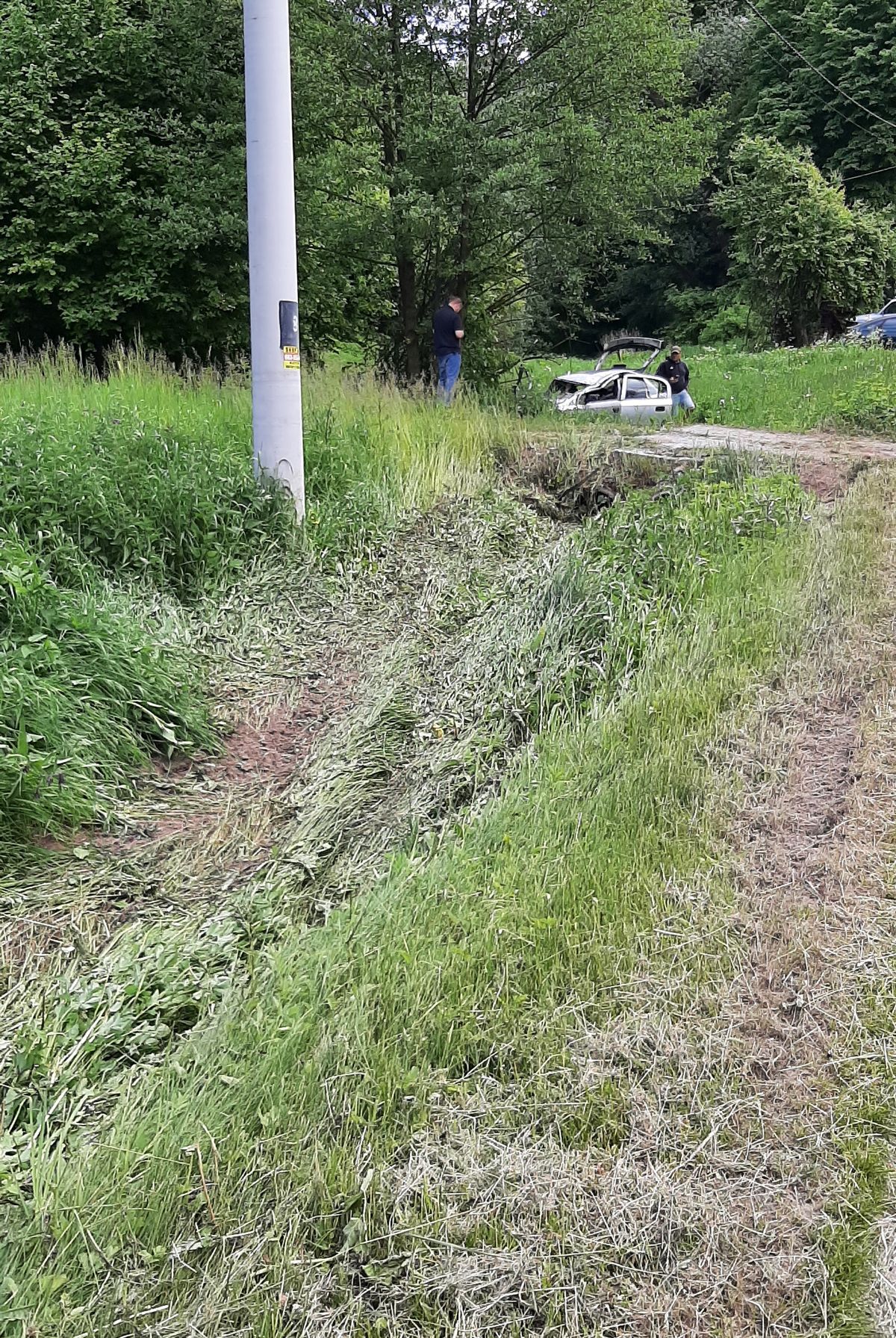 Opel uderzył w przepust i drzewa. Kierowca wydostał się z rozbitego auta, zerwał tablice i uciekł (zdjęcia)