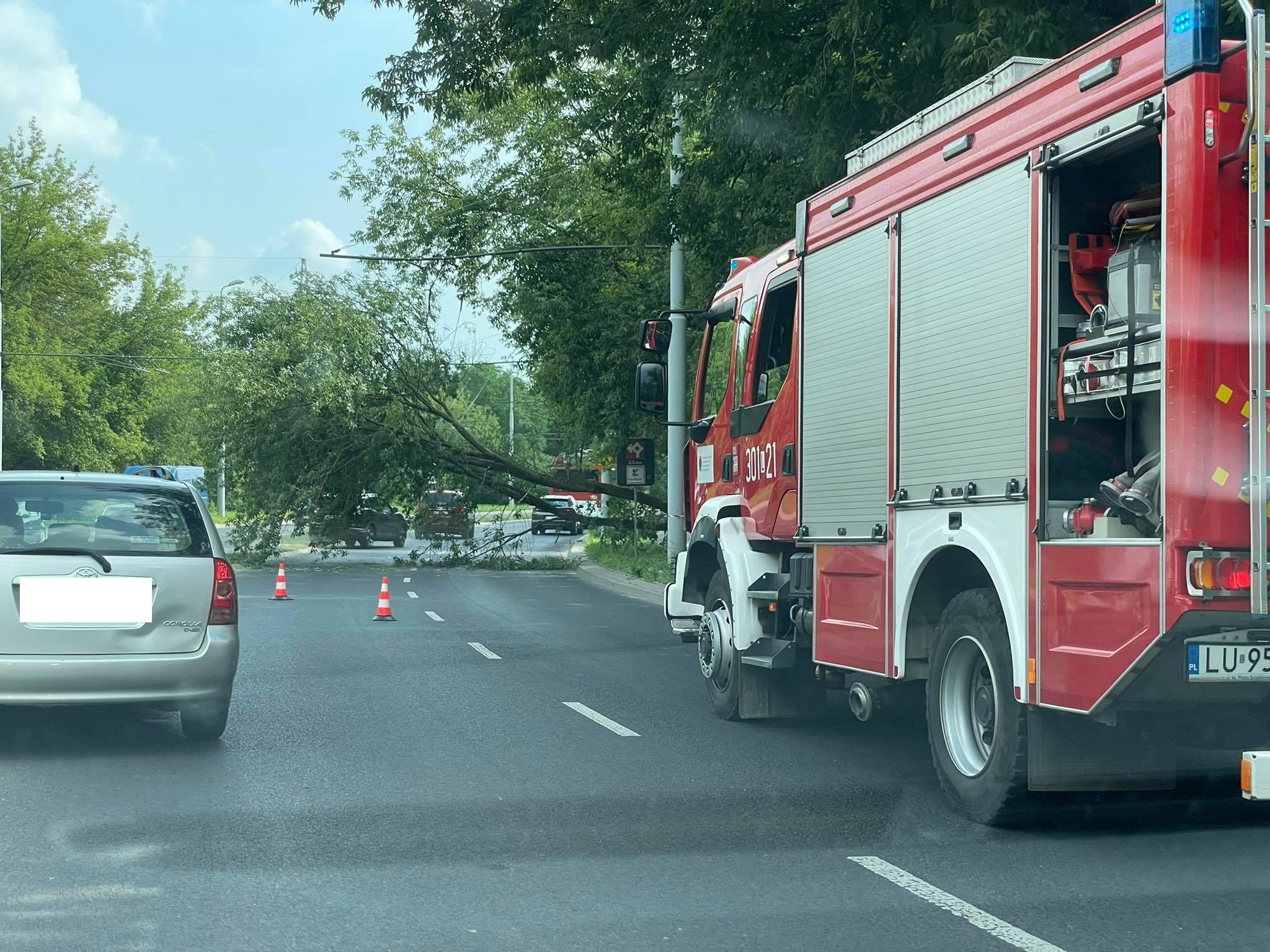 Zablokowany przejazd ul. Nadbystrzycką, na jezdni leży drzewo (zdjęcia)