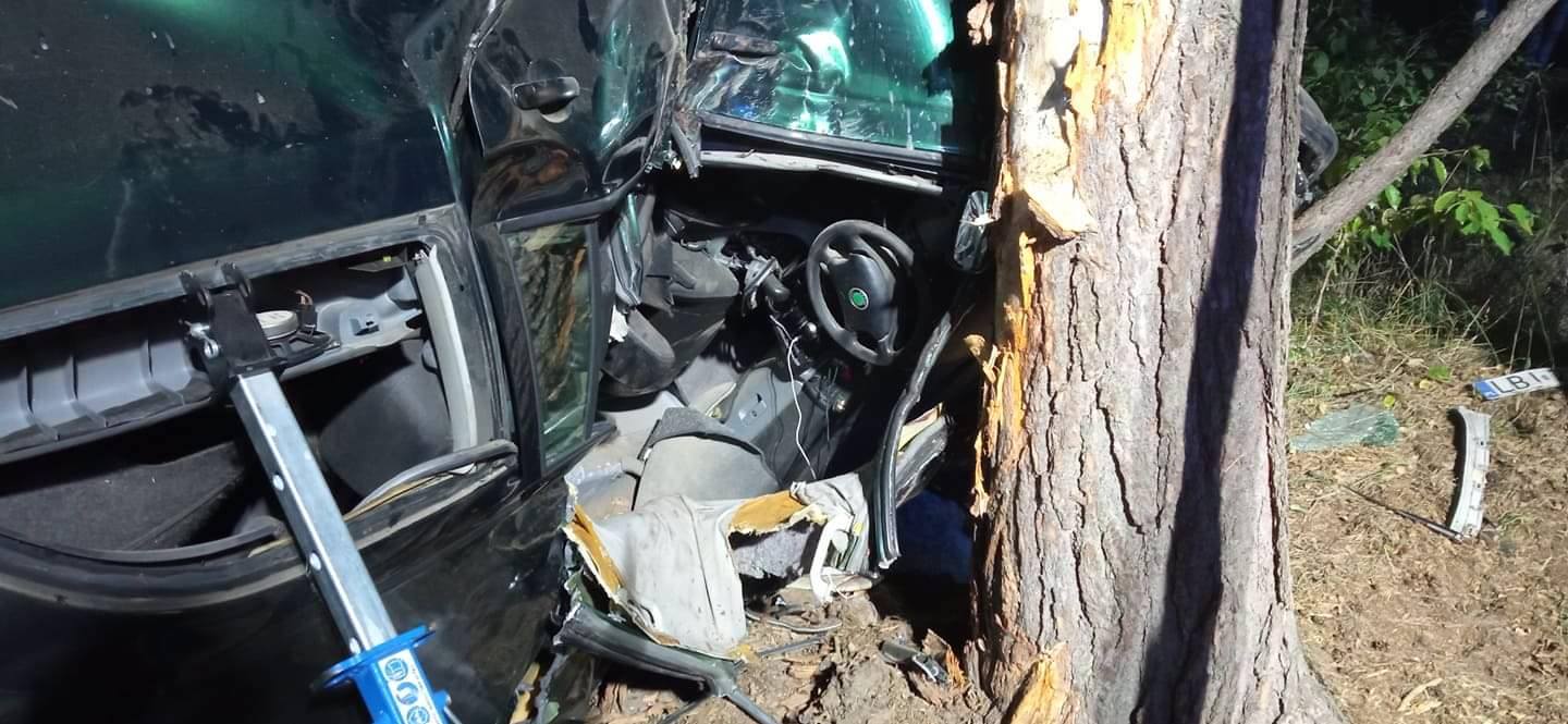 Skoda dachowała i uderzyła w drzewo. 45-latek zginął na miejscu (zdjęcia)