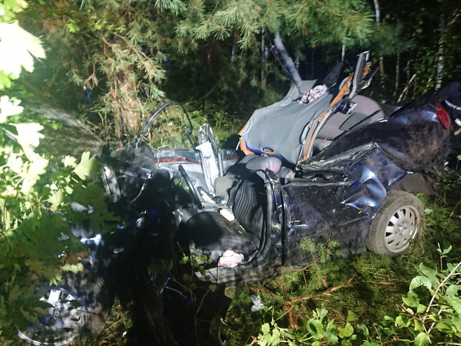 Audi wypadło z drogi i uderzyło w drzewo. Dwie osoby trafiły do szpitala (zdjęcia)