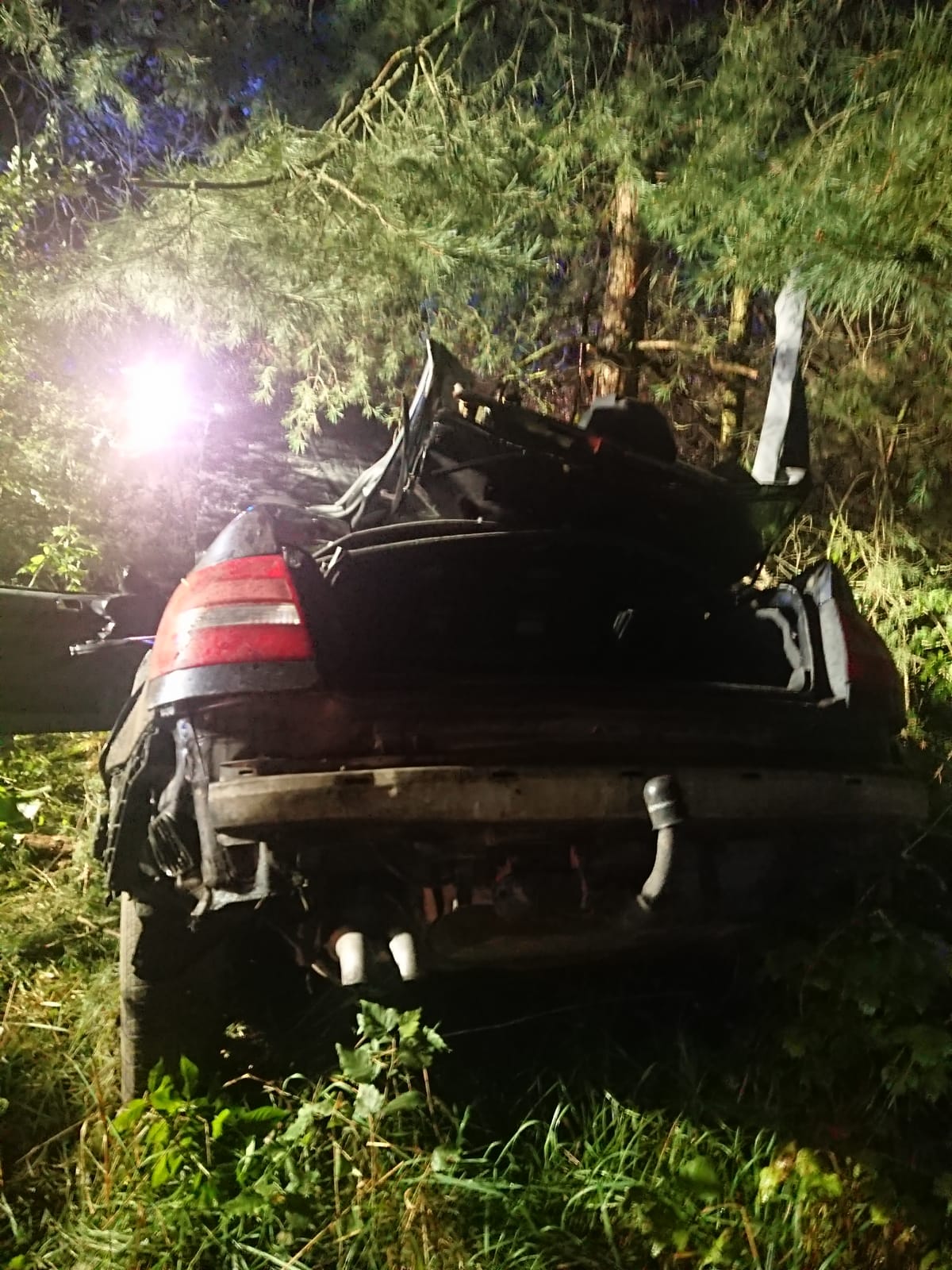Audi wypadło z drogi i uderzyło w drzewo. Dwie osoby trafiły do szpitala (zdjęcia)