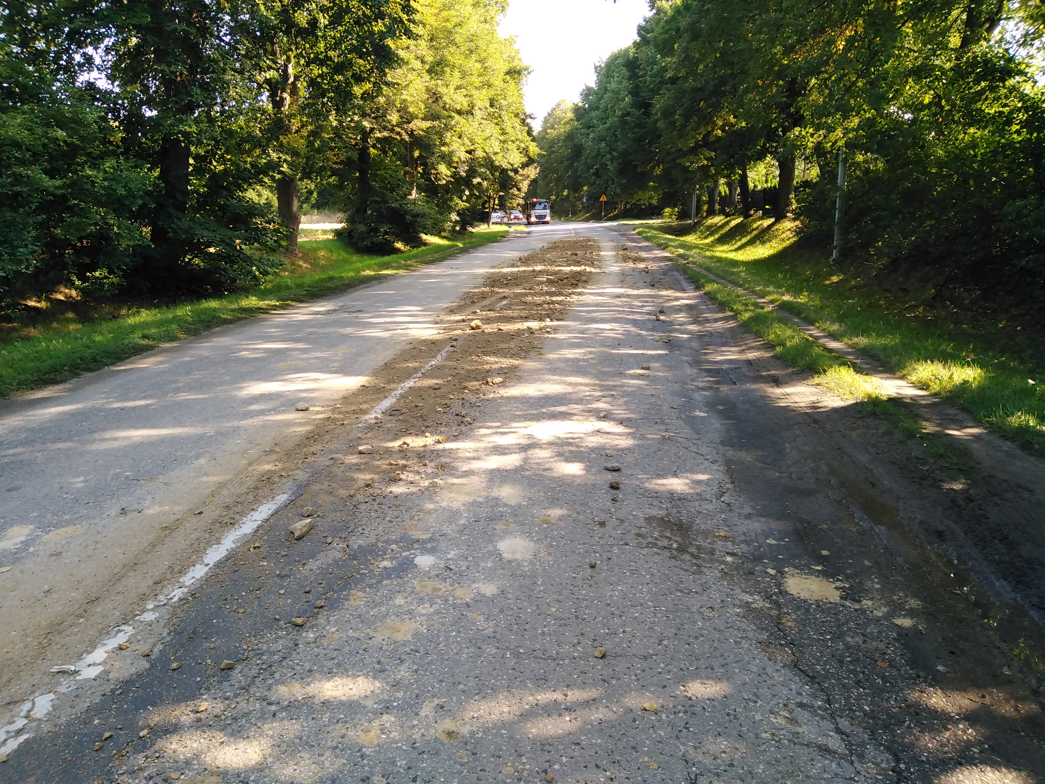 Z ciężarówki spadł ładunek ziemi, utrudnienia w ruchu na trasie Lublin – Bychawa (zdjęcia)