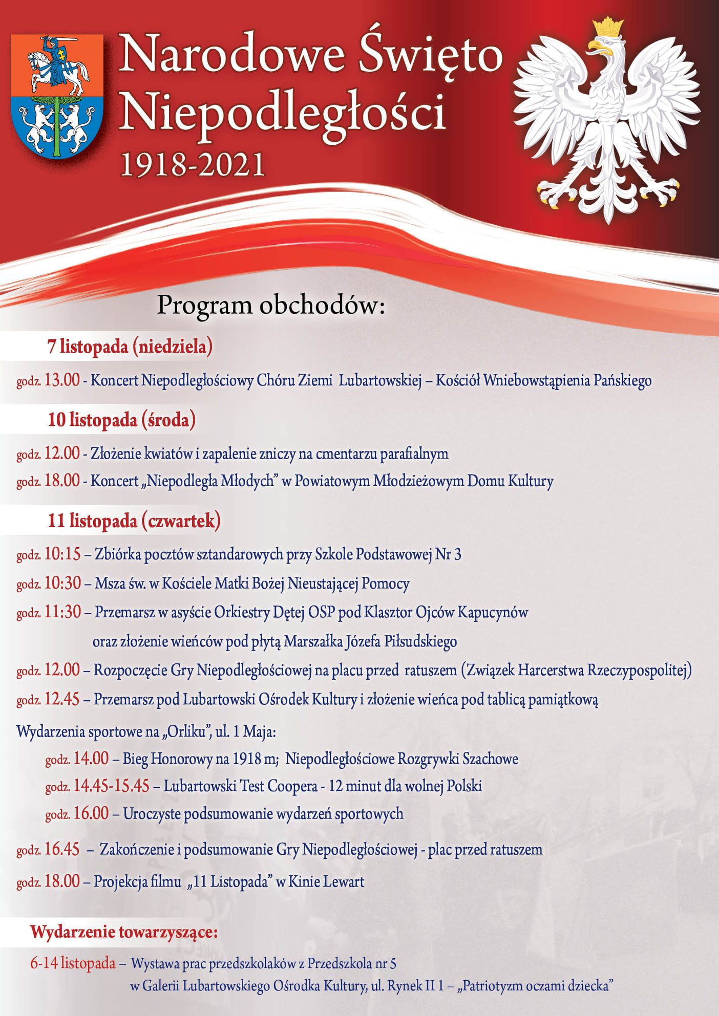 Program obchodów Narodowego Święta Niepodległości w miastach naszego regionu