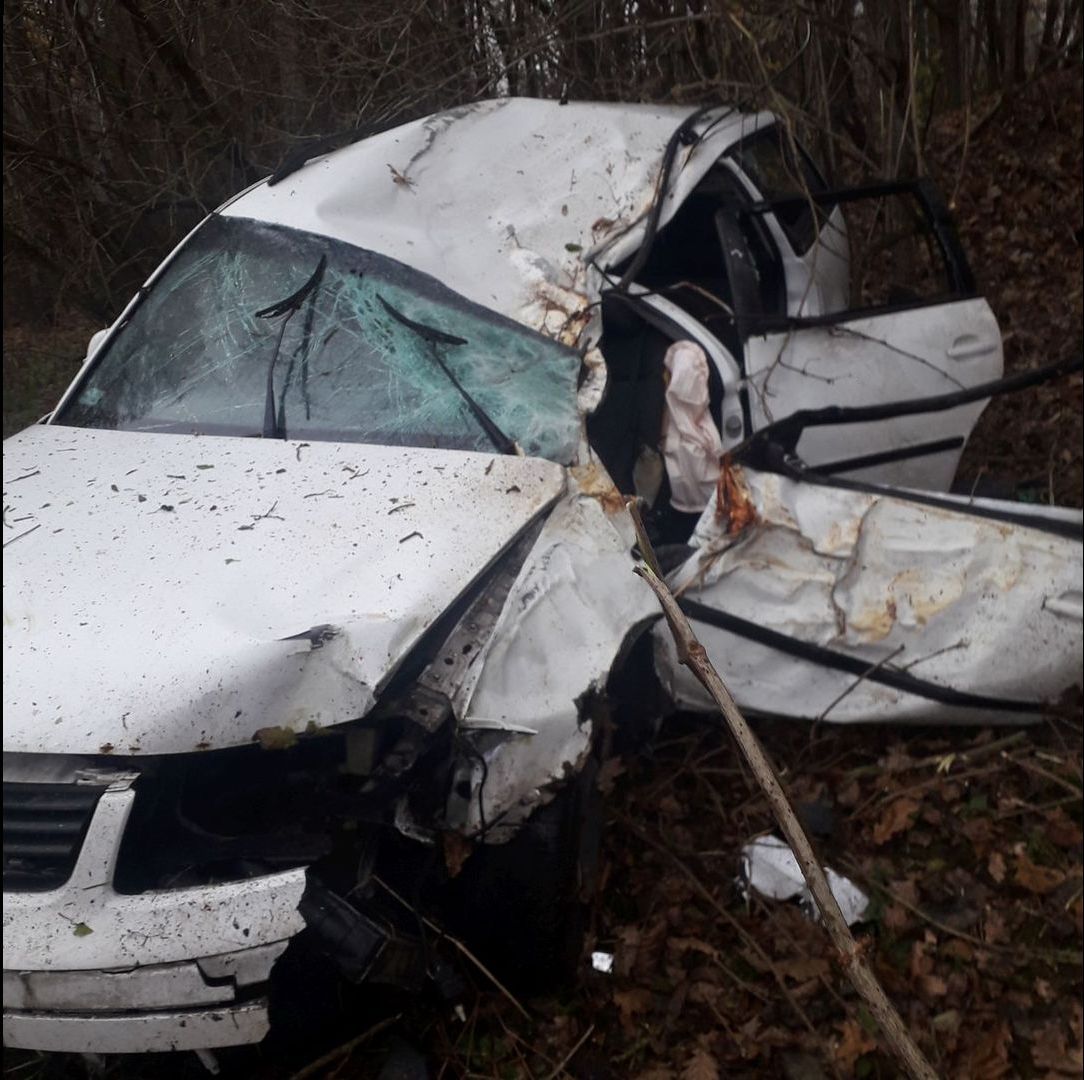Volkswagen wypadł z drogi i uderzył w drzewa. Kobieta trafiła do szpitala (zdjęcia)