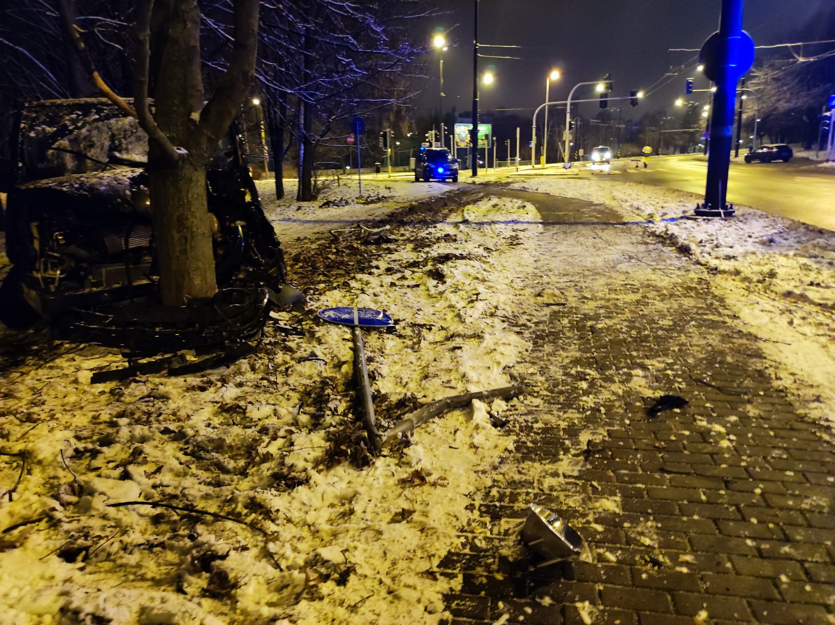 Opel uderzył w drzewo, w aucie był pijany mężczyzna. Zapewniał, że kierowca uciekł (zdjęcia)