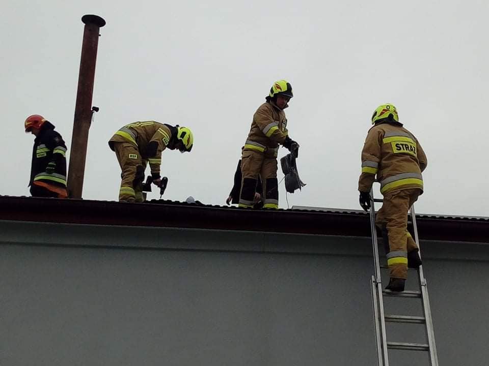 Strażacy gasili pożar dachu i paneli fotowoltaicznych na piekarni (zdjęcia)