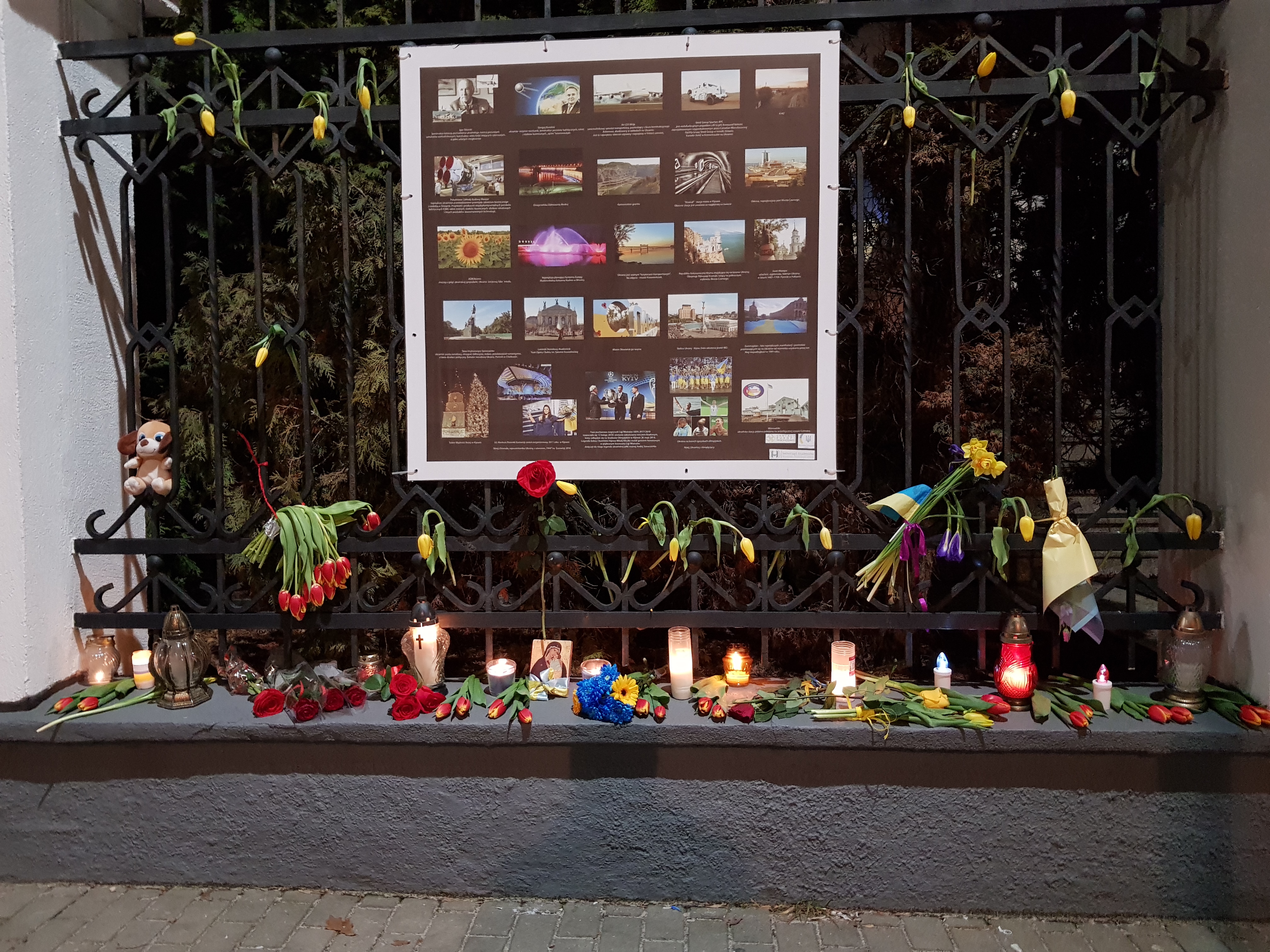Znicze, kwiaty i maskotki pod Konsulatem Ukrainy. Mieszkańcy solidaryzują się z walczącymi o swój kraj sąsiadami (zdjęcia)