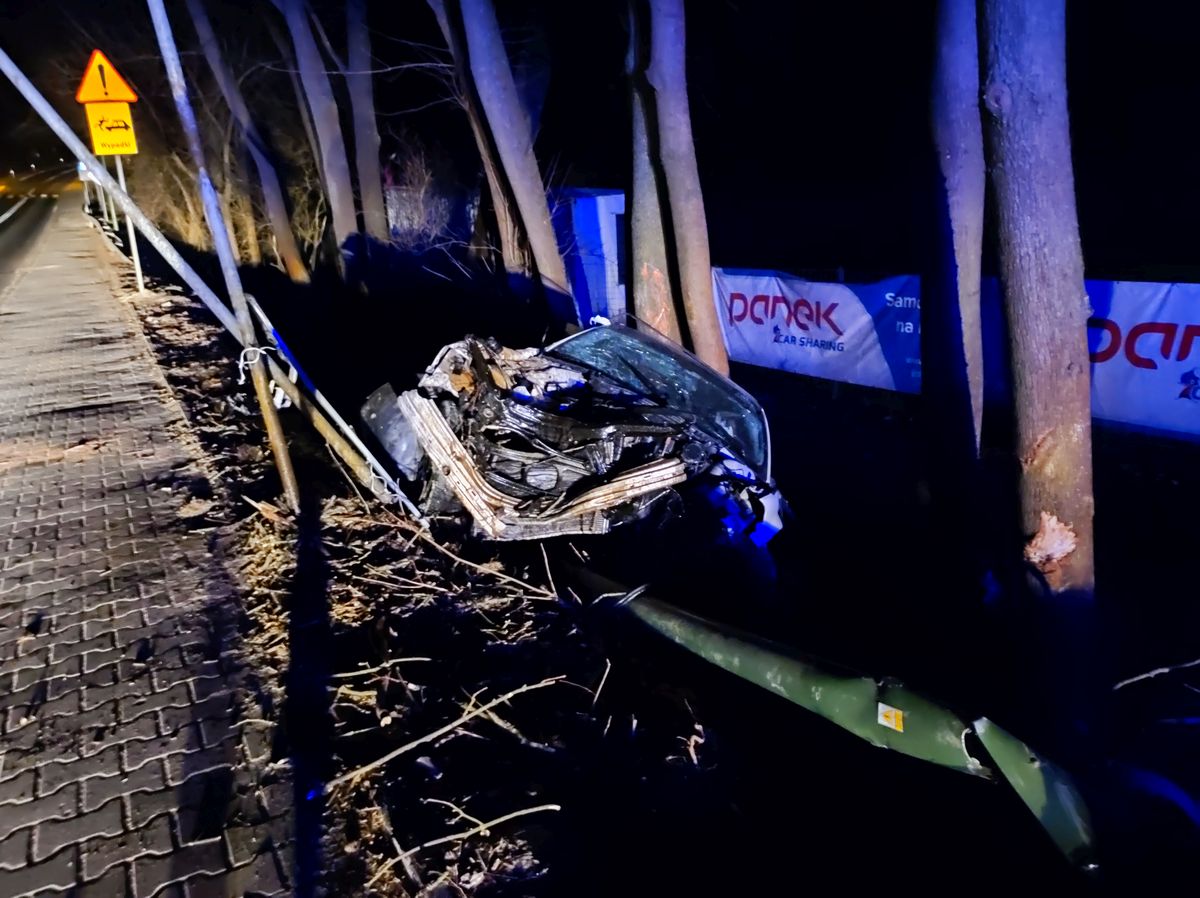 Młody kierowca, BMW pożyczone od mamy i łuk jezdni. Z pojazdu niewiele zostało (zdjęcia)