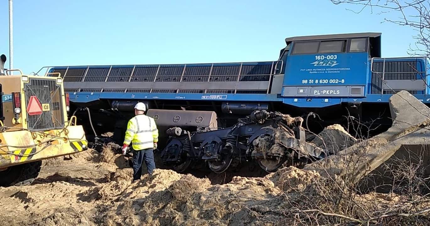 Pociąg wypadł z szyn. Jedna osoba odniosła obrażenia ciała (zdjęcia)