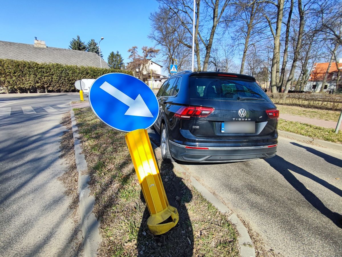 Wyprzedzał ciężarówkę jadąc wężykiem. Uderzył w znak, świadkowie zareagowali natychmiast (zdjęcia)