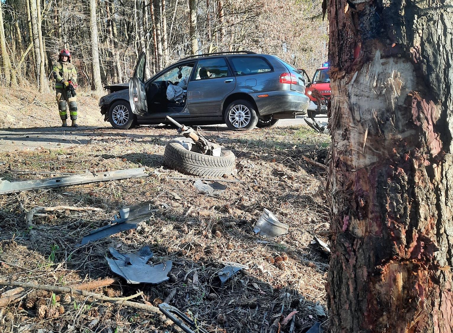 Volvo z impetem uderzyło w drzewo. Kierowca prawdopodobnie zasłabł w trakcie jazdy (zdjęcia)