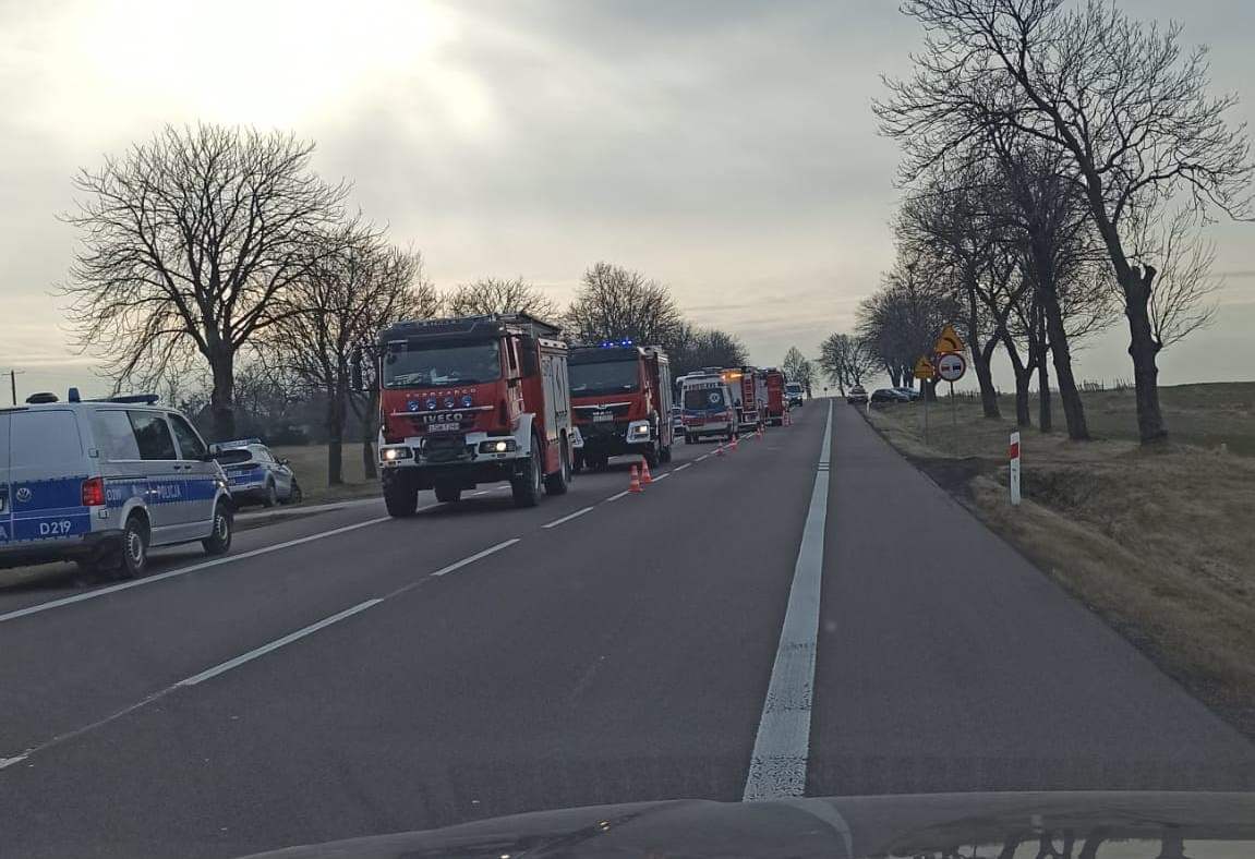 Autobus wypadł z drogi i przewrócił się na trasie Krasnystaw – Piaski. Trwa akcja ratunkowa (zdjęcia)