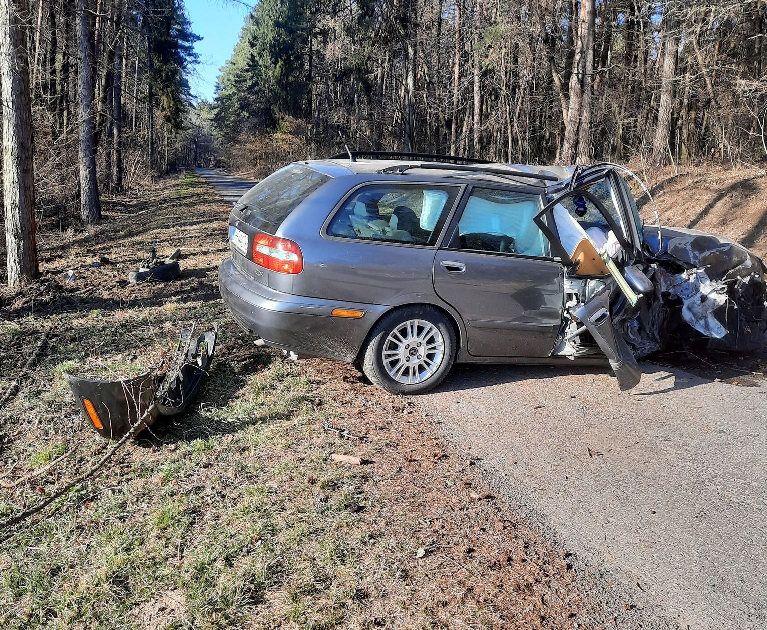 Volvo z impetem uderzyło w drzewo. Kierowca prawdopodobnie zasłabł w trakcie jazdy (zdjęcia)