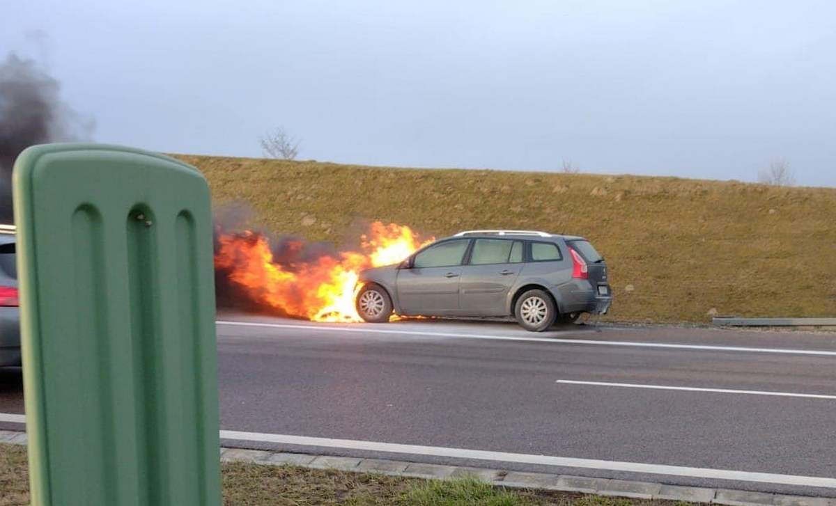 Pożar samochodu osobowego na trasie S12 (zdjęcia)