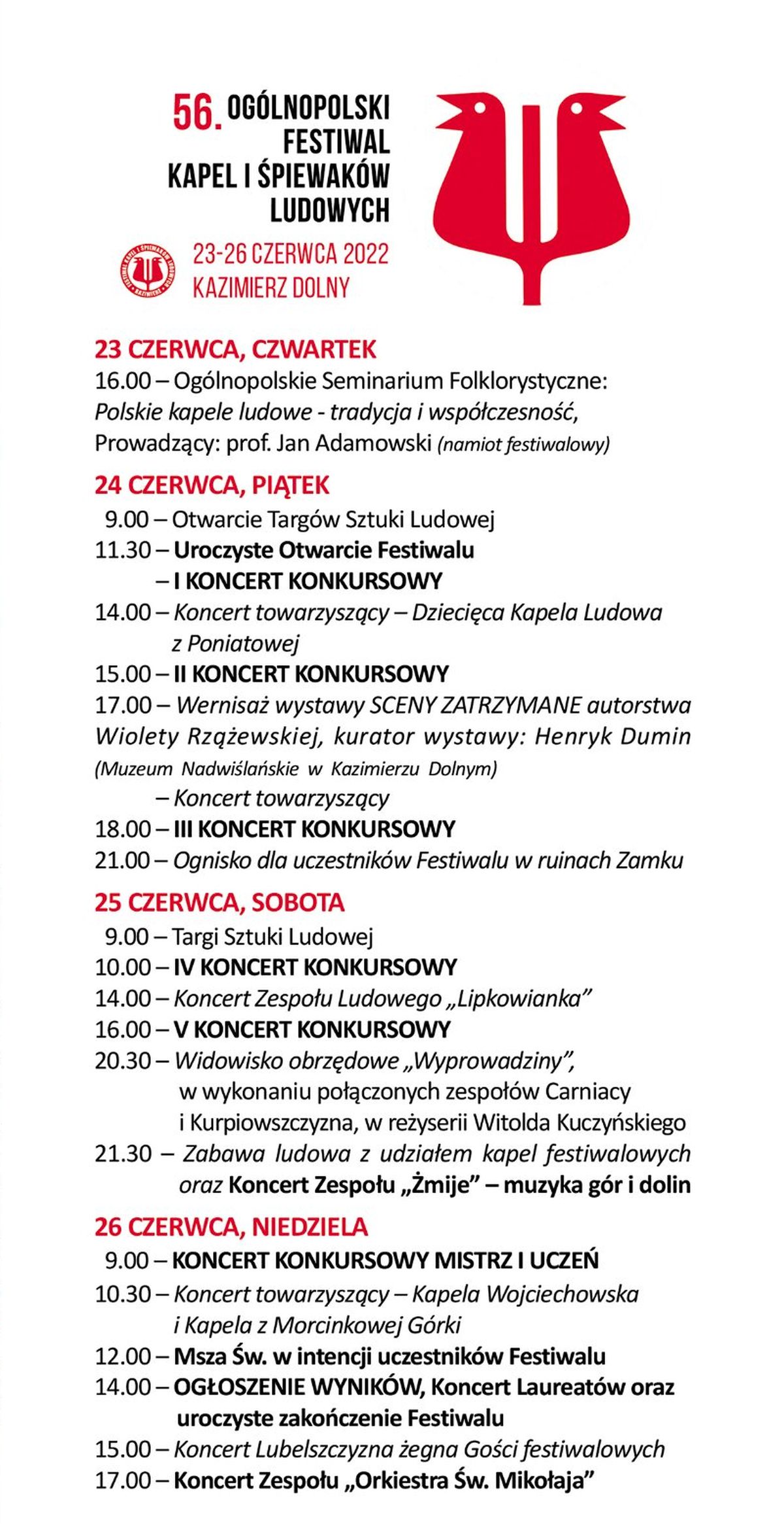56. Ogólnopolski Festiwal Kapel i Śpiewaków Ludowych w Kazimierzu Dolnym