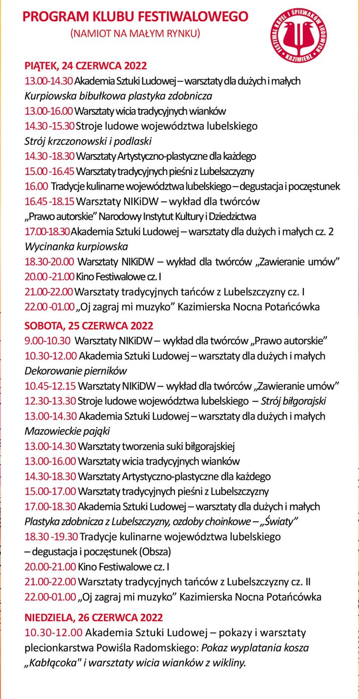 56. Ogólnopolski Festiwal Kapel i Śpiewaków Ludowych w Kazimierzu Dolnym