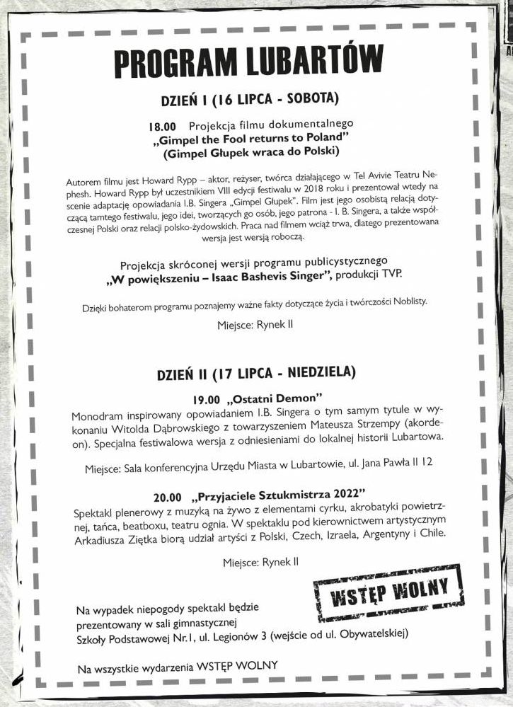 Festiwal „Śladami Singera” w  Lubartowie