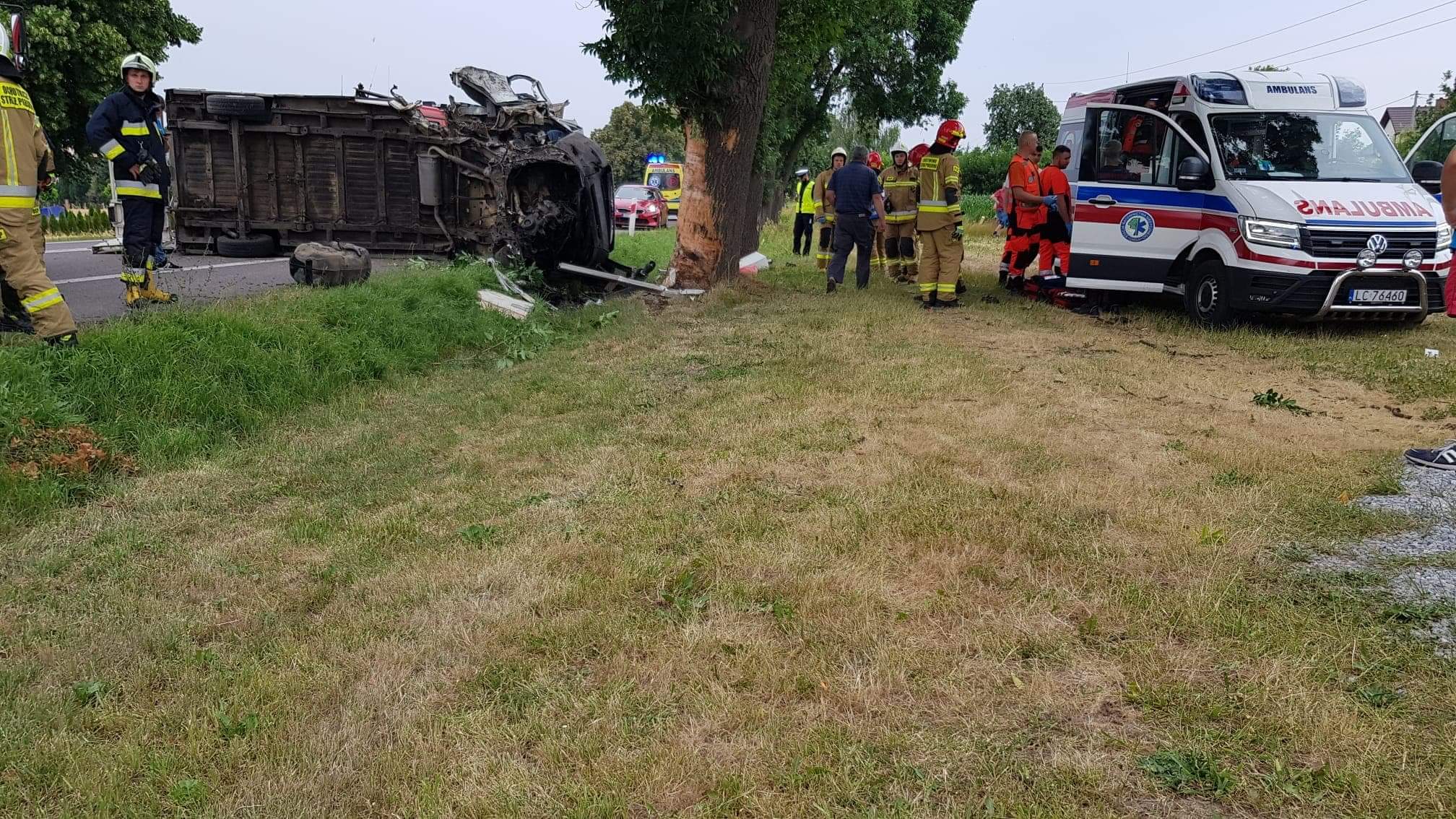 Ciężarówka przewożąca konie uderzyła w drzewo. Dwie osoby poszkodowane (zdjęcia)