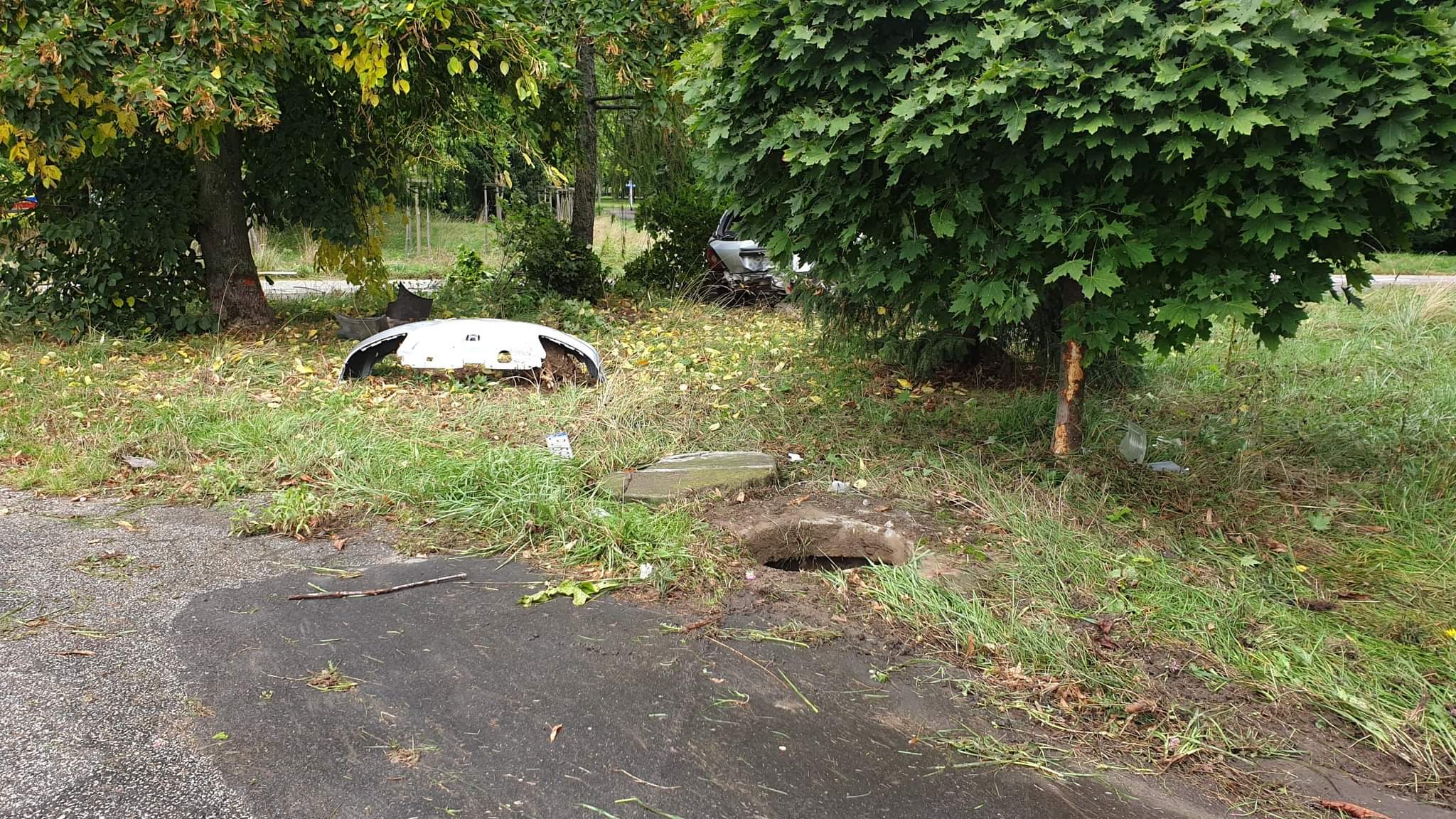 Honda wypadła z drogi, dachowała i uderzyła w drzewo. Trwają poszukiwania kierowcy (zdjęcia)