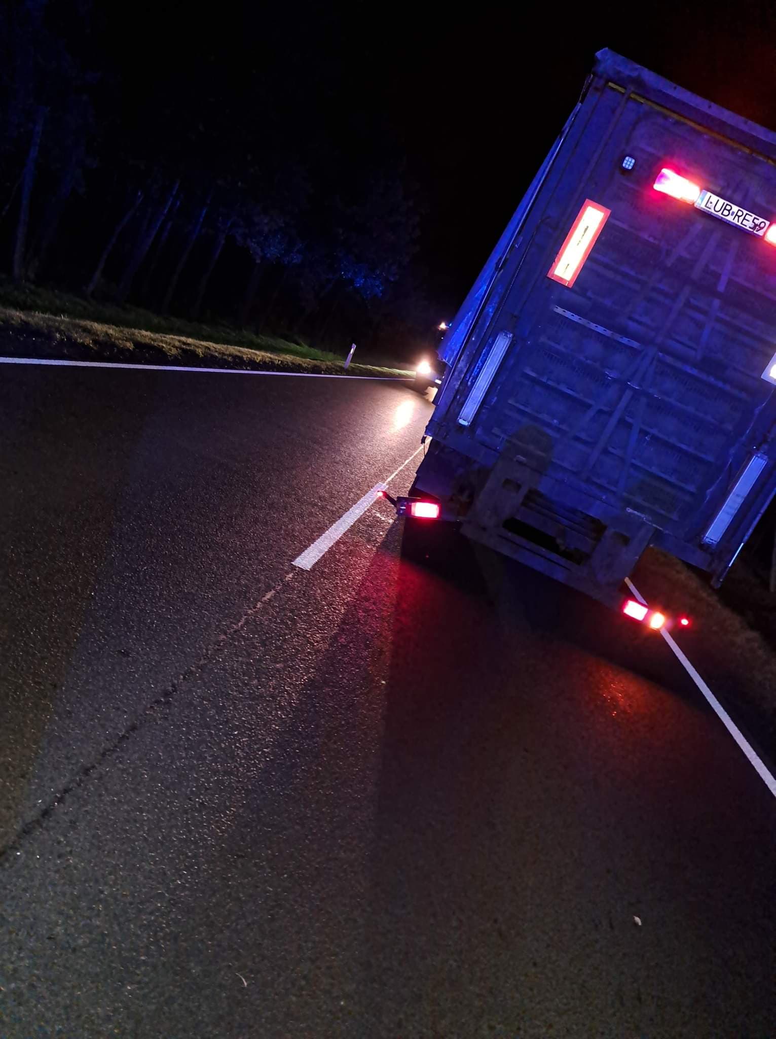 Nocny wypadek na drodze krajowej nr 19. Dwie osoby poszkodowane w zderzeniu osobówki z ciężarówką (zdjęcia)